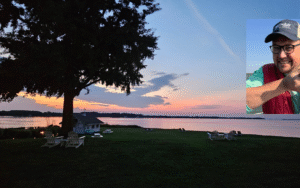 Bay coastline at sunset